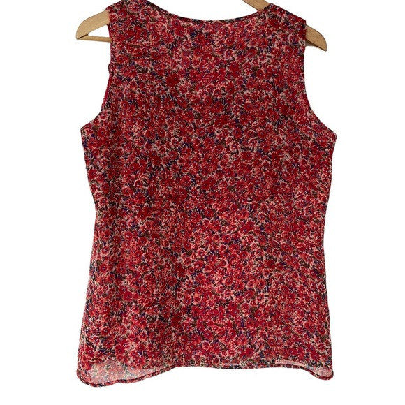 CLEO BRIGHT FLOWY FLORAL SLEEVELESS TOP/BLOUSE WITH FRONT RUFFLE, SMALL - Picture 2 of 7